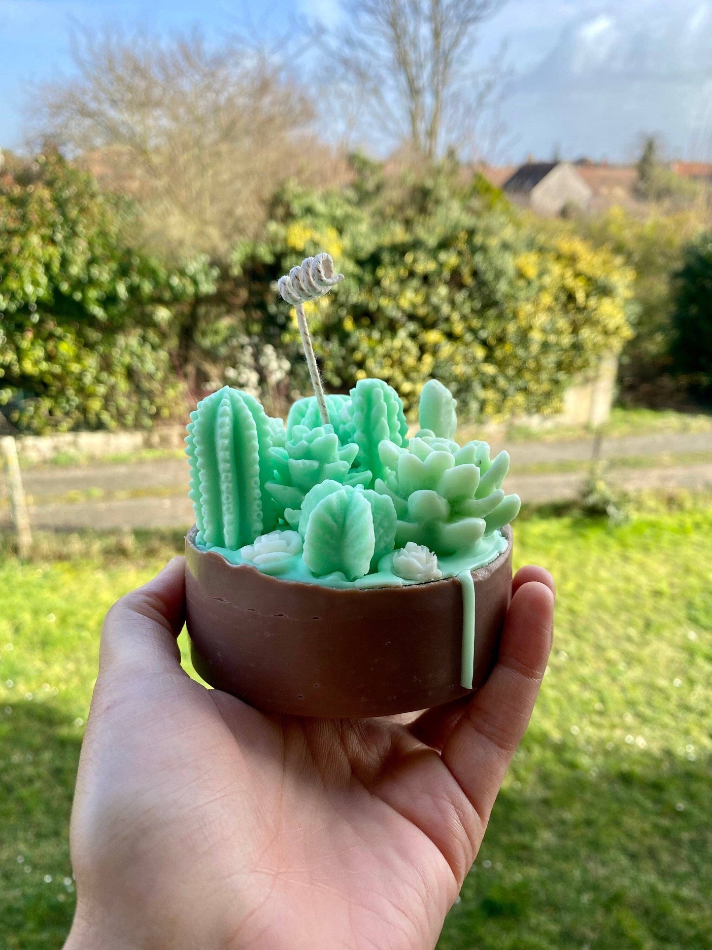 Håndlavet kaktus terrarium stearinlys