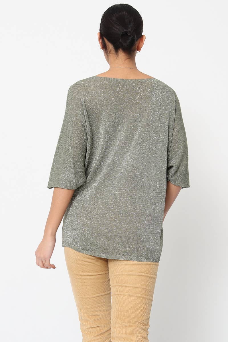 Lurex bluse med V hals