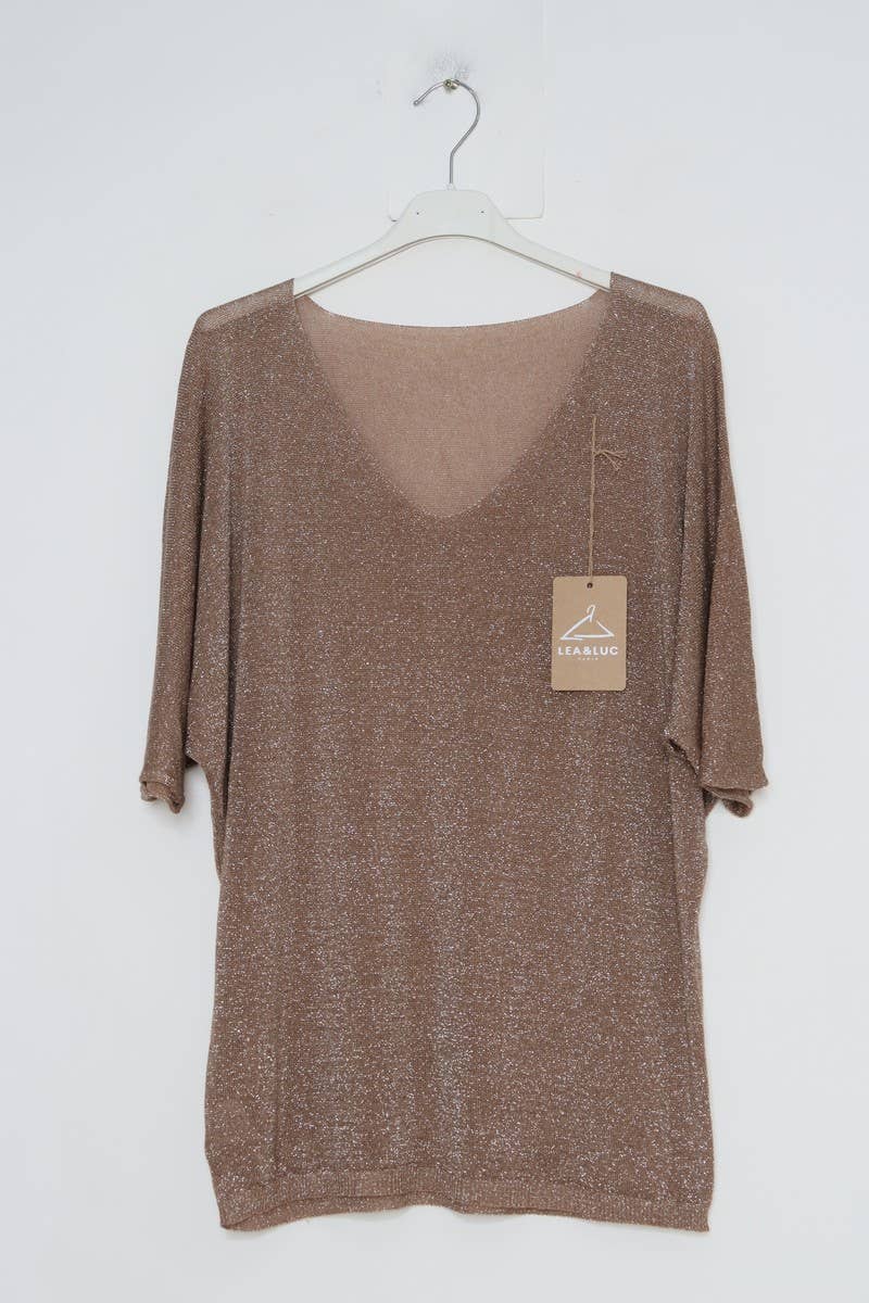 Lurex bluse med V hals