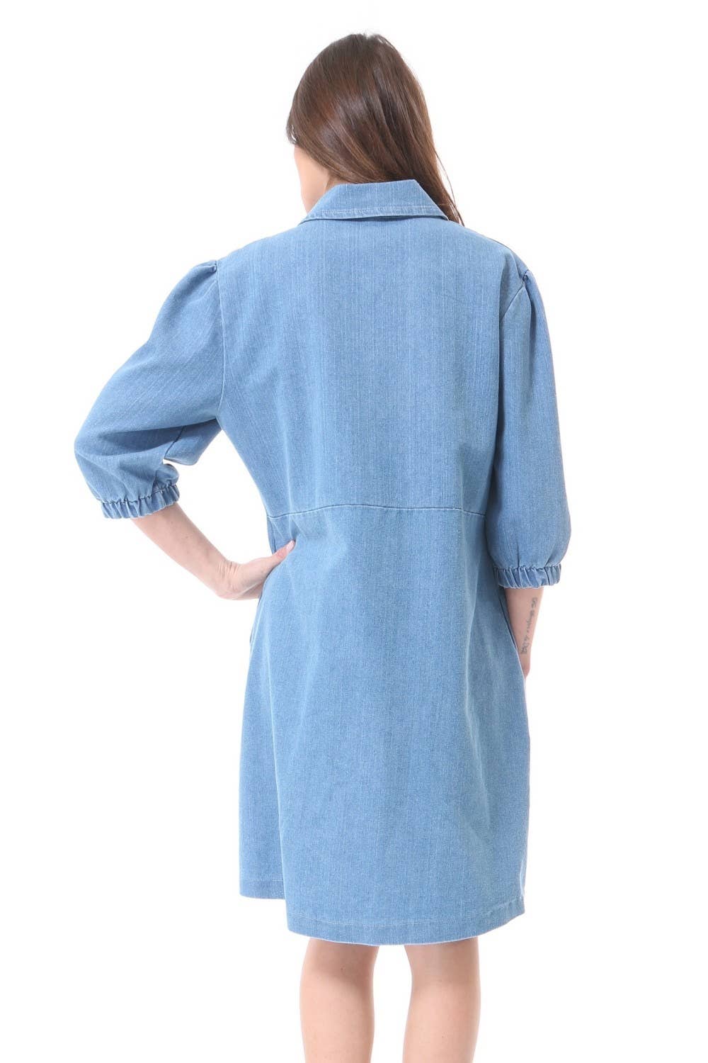 Denim kjole med stræk og lynlås