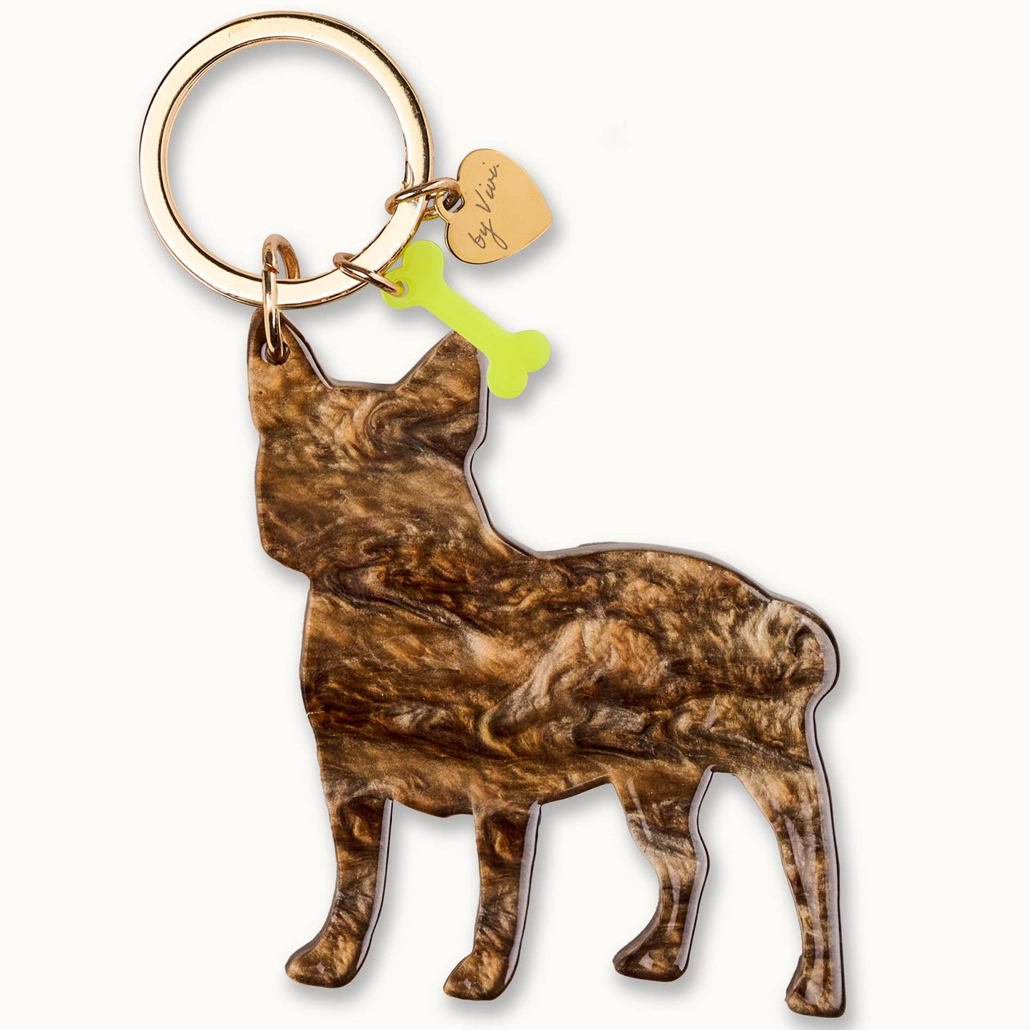 Nøglering Gylden Fransk Bulldog - Acryl Nøglering by Vivi by Vivi.