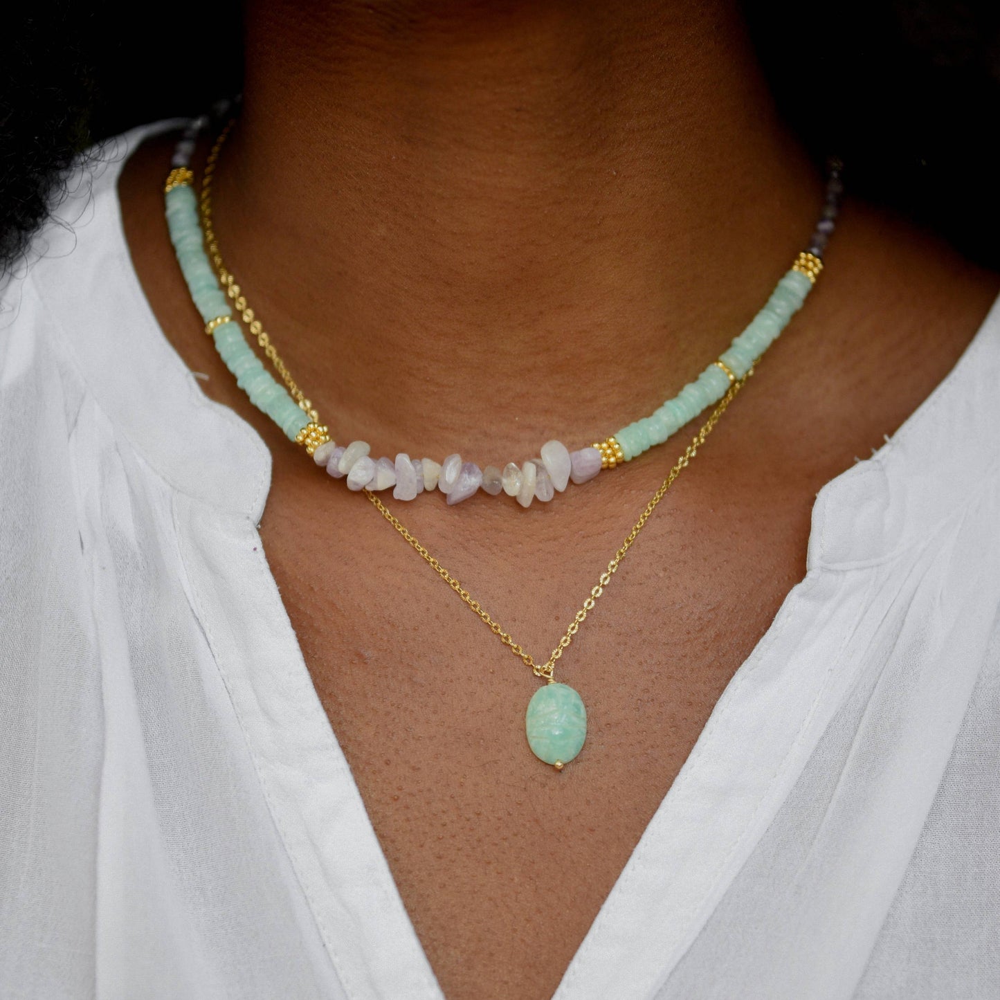 Halskæde Ametyst Amazonit - Dayo GINANDGER