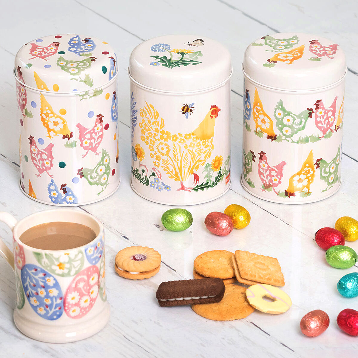 Sæt med 3 runde høje dåser Polka Høns - Emma Bridgewater
