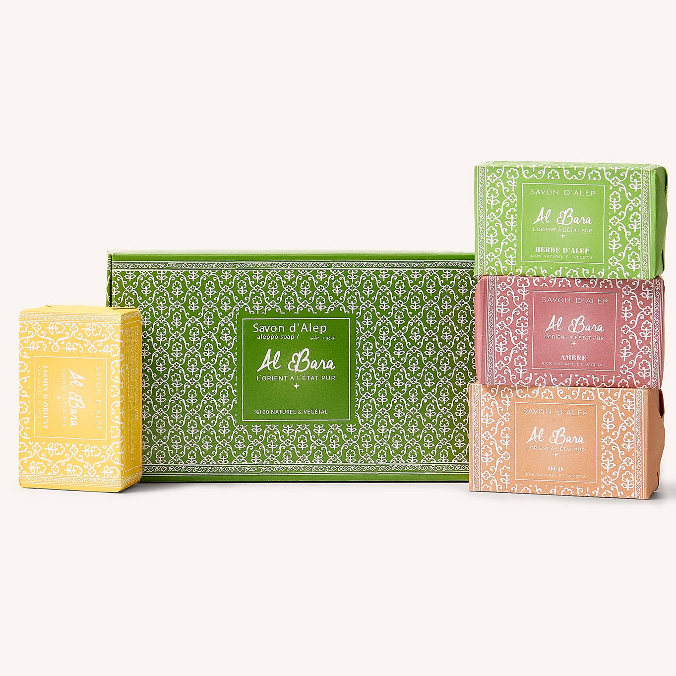 Aleppo Ritualsæt - Orientens Dufte - 4 x 100g Håndlavede Sæber Aleppo sæbe Al Bara Savon d'Alep