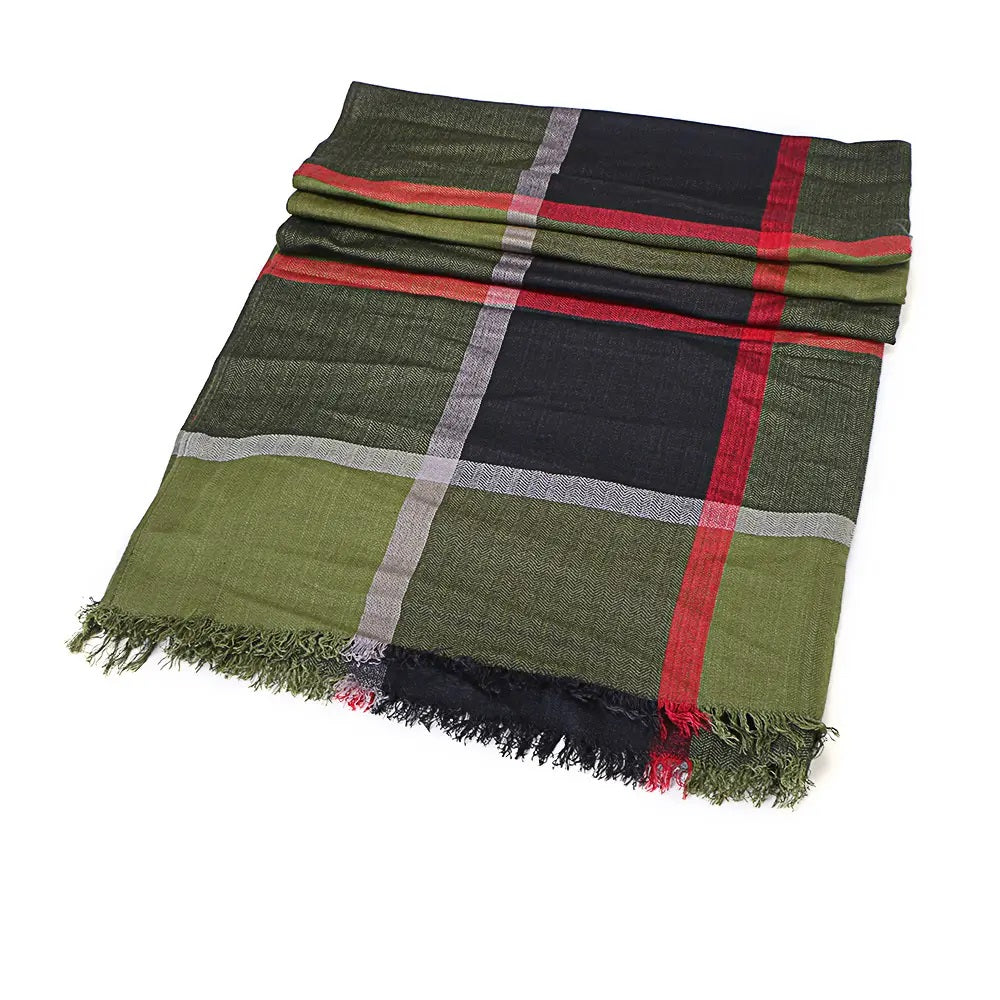 Stort Tørklæde i Irsk Uld - Grøn/Sort/Rød Check 90x195cm Celtic Ore Crafts