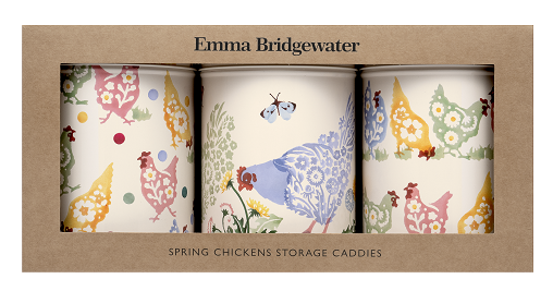 Sæt med 3 runde høje dåser Polka Høns - Emma Bridgewater