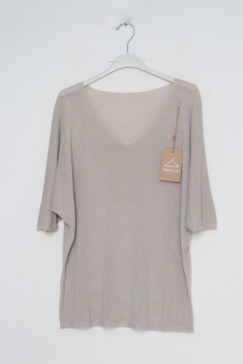 Lurex bluse med V hals