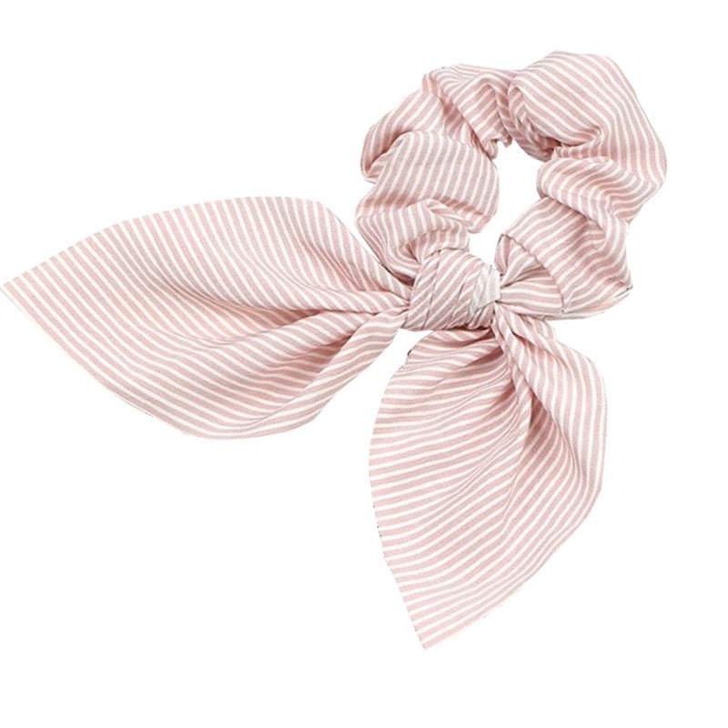 Hår elastik Scrunchie med sløjfe stribet rosa