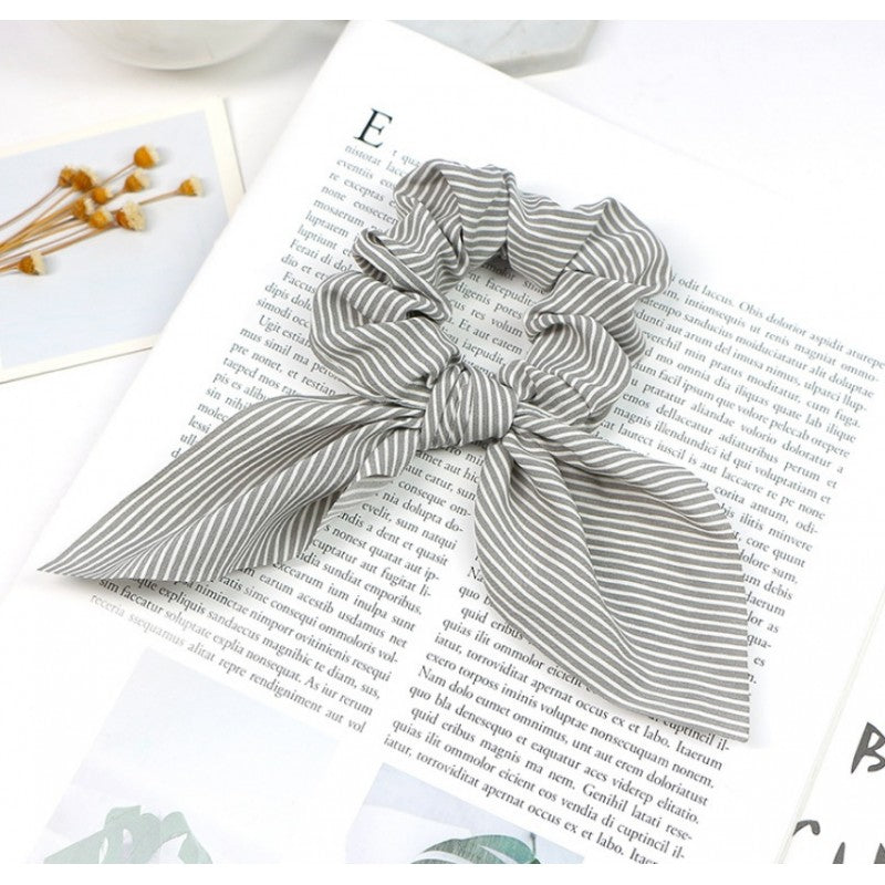 Hår elastik Scrunchie med sløjfe stribet grå eCarla