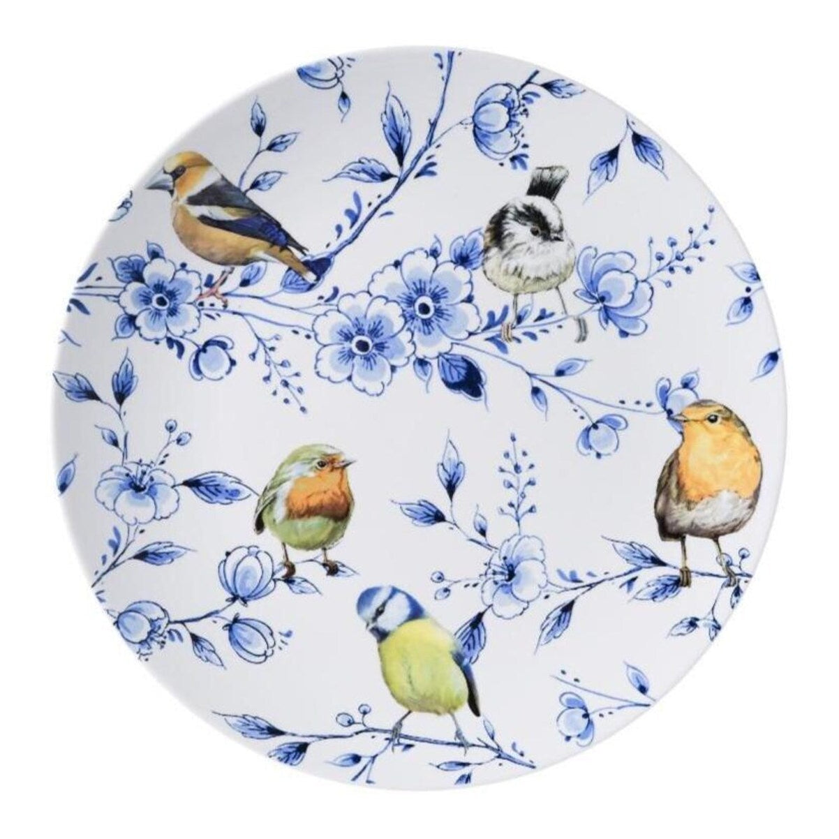 Magnet Keramik Skovfugle med Blomster Delftblå 6 cm - Heinen Delfts Blauw Køleskabsmagneter Heinen Delfts Blauw