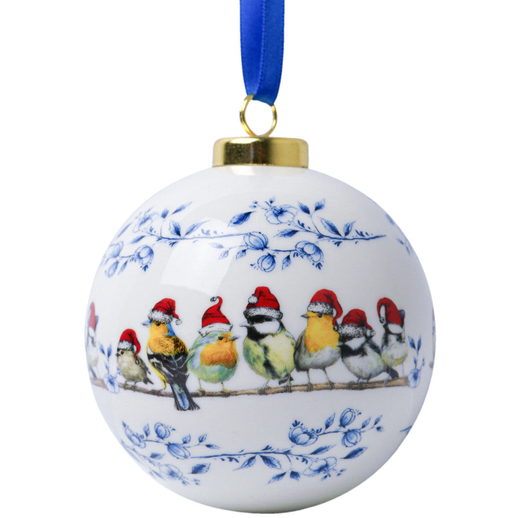 Julekugle Skovfugle med nissehue Ø 8 cm Heinen Delfts Blauw