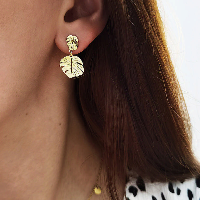 Øreringe blad guldbelagt eCarla