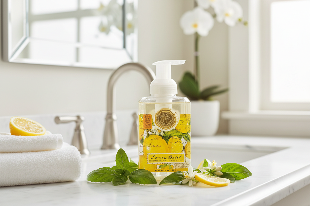 Skum håndsæbe med Lemon Basil duft 530 ml Skum håndsæbe Michel design works