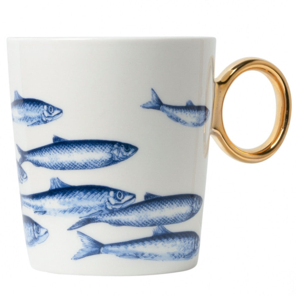 Krus med fisk og guldhank Heinen Delfts Blauw