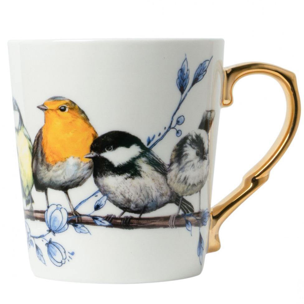 Krus Skovfugle med guld hank Heinen Delfts Blauw Heinen Delfts Blauw