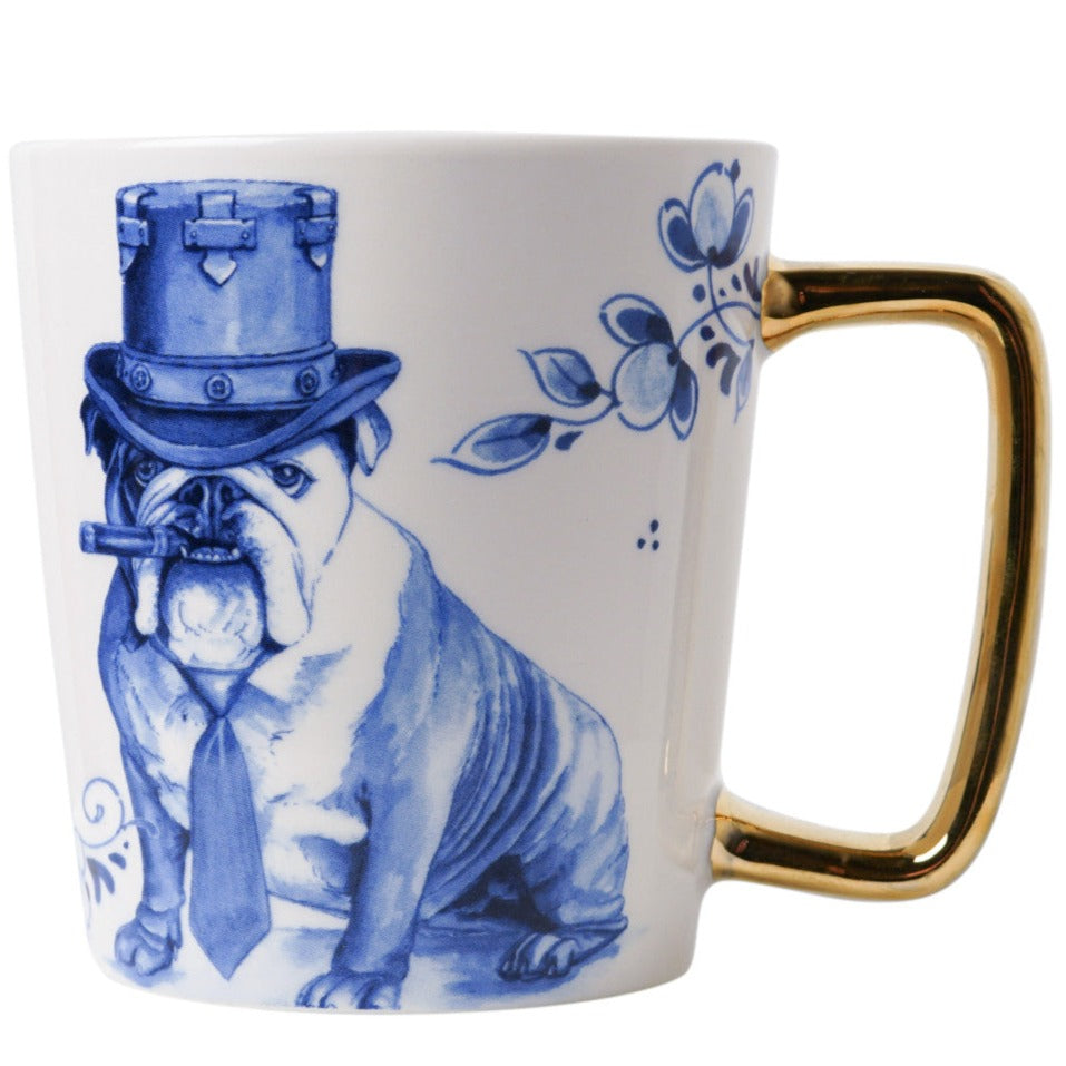Krus Porcelæn Hund med Guldhank 300 ml Delftblå - Heinen Delfts Blauw Heinen Delfts Blauw