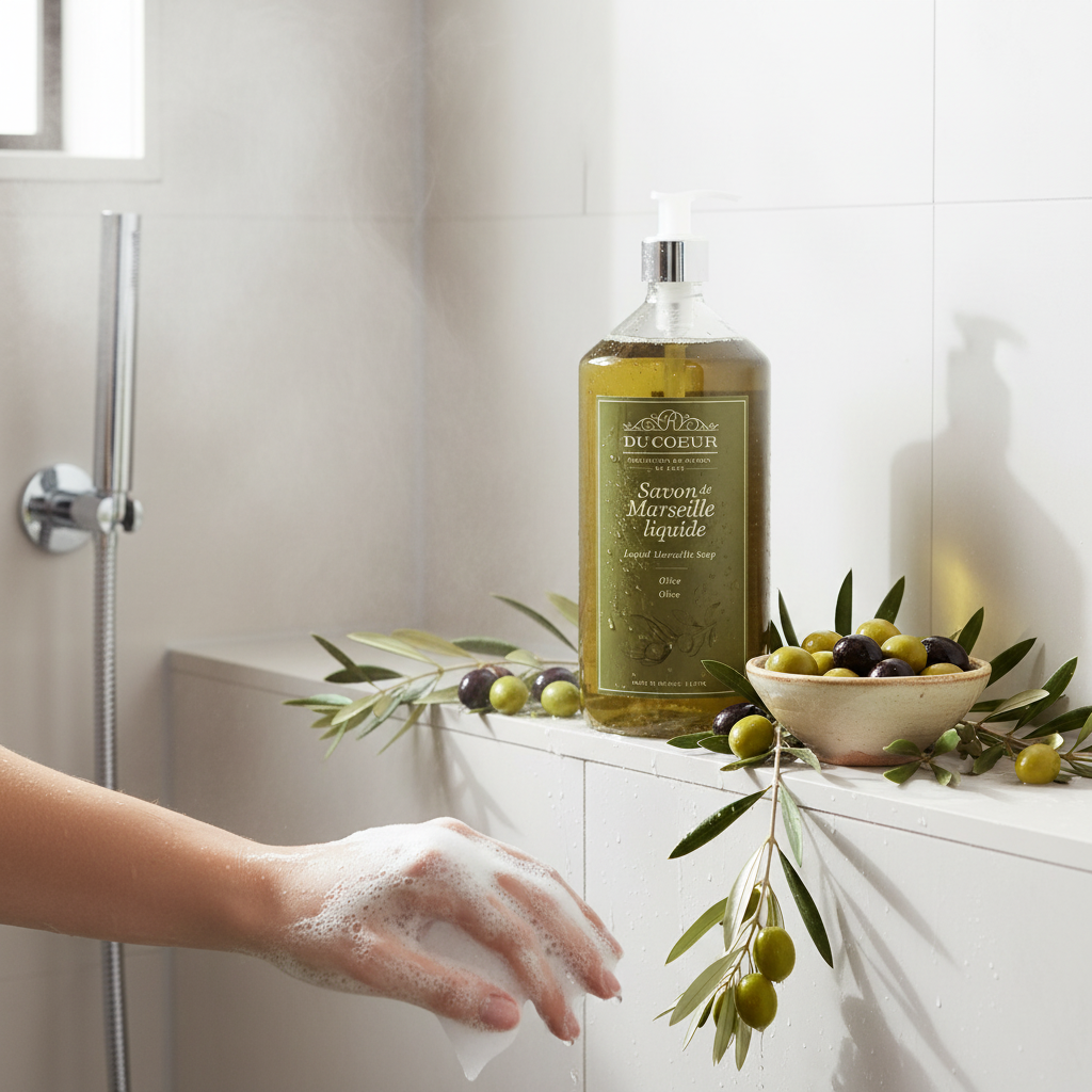Marseille Flydende Sæbe Oliven 1L - Du Coeur med Pumpe Marseille sæbe Du Coeur