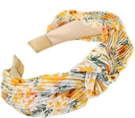 Hårbøjle Rynket Stof med Knude - Gule Blomster eCarla