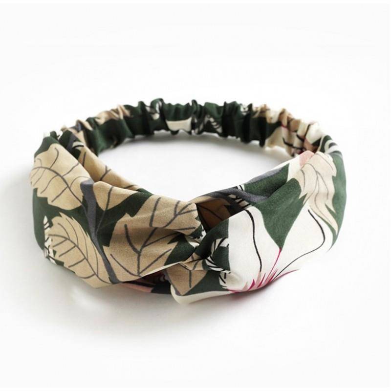 Hårbånd Mørk Grøn med Blade - Elastik 4 cm eCarla