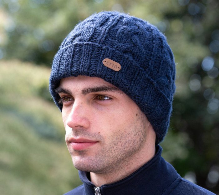 Erin Hue Unisex Rib Aran Cable Navy - Håndstrikket 100% Uld Erin Knitwear