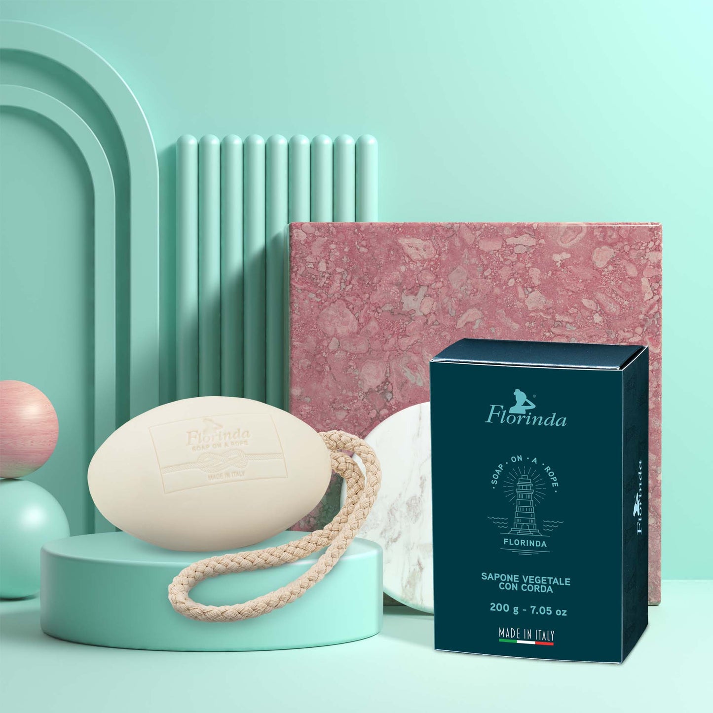 Stor badesæbe på snor i fin æske 200 gram Florinda