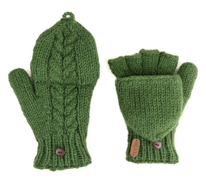 Vanter med flap 100% uld med foer Aran Cable