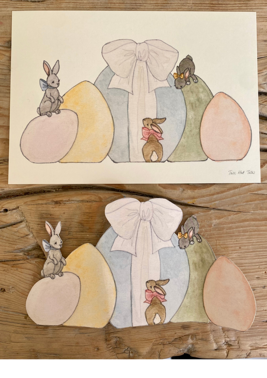 Klippeark æg og kaniner til påskebordet fra tall hat tales