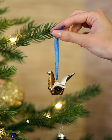 Keramisk juleornament med origamifugl – Heinen Delfts Blauw Ornament Heinen Delfts Blauw
