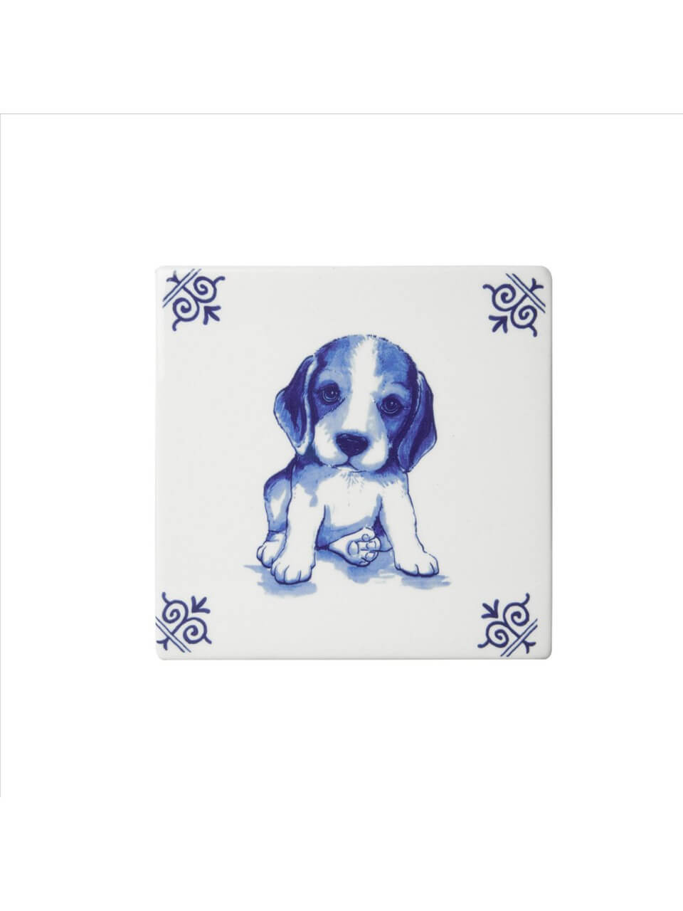 Flise med Hund – 13 × 13 cm | Heinen Delfts Blauw