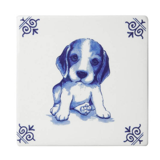Flise med Hund – 13 × 13 cm | Heinen Delfts Blauw Dekorationsartikler Heinen Delfts Blauw