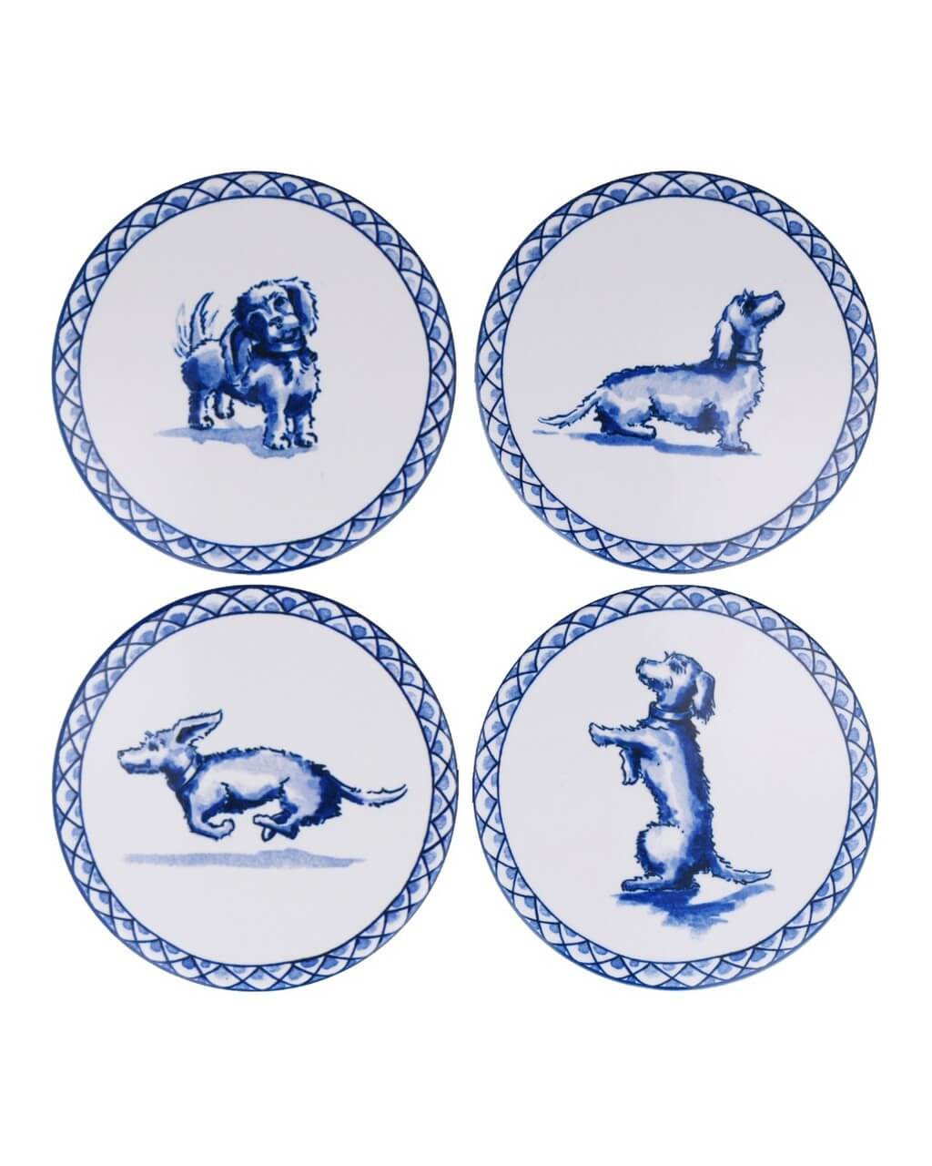 Bordskånere med gravhund – Ø 10 cm – 4 stk. | Heinen Delfts Blauw Bordskånere Heinen Delfts Blauw
