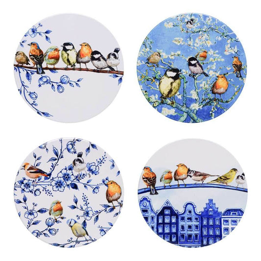 Glasbrikker med skovfugle, sæt af 4 | Heinen Delfts Blauw Souvenirs og dekorationer Heinen Delfts Blauw