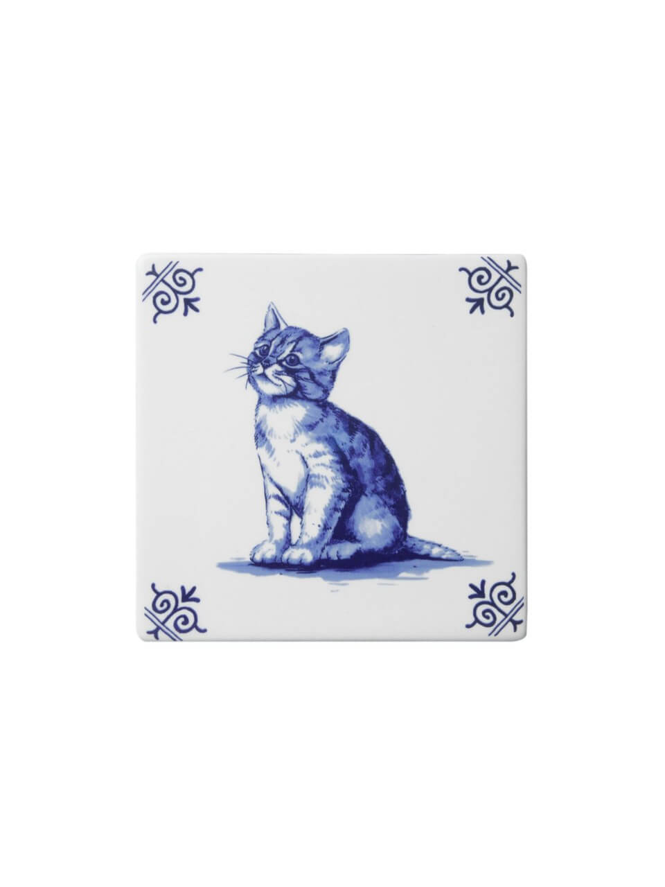 Flise med Kat – 13 × 13 cm | Heinen Delfts Blauw