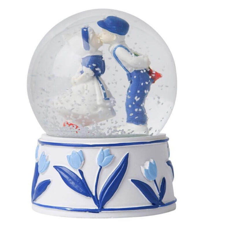 Snekugle med kyssende par – blå – 6,5 × 6,5 × 9 cm | Heinen Delfts Blauw Ornament Heinen Delfts Blauw