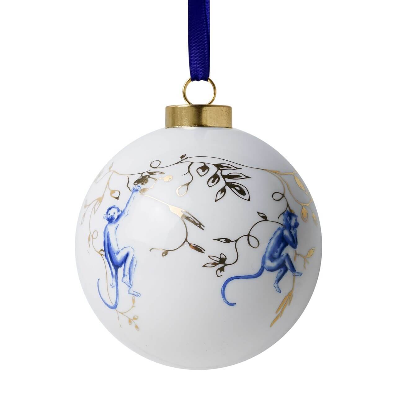 Juletræskugle med aber – monkey swing – Ø 8 cm | Heinen Delfts Blauw