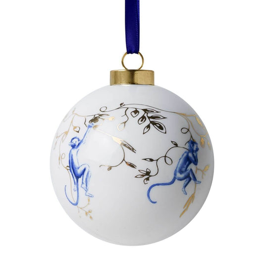 Juletræskugle med aber – monkey swing – Ø 8 cm | Heinen Delfts Blauw Julepynt Heinen Delfts Blauw