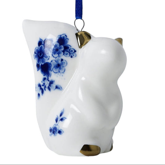 Julekugle egern i Delfts blå keramik – 6 × 4 × 7 cm | Heinen Delfts Blauw Julepynt Heinen Delfts Blauw