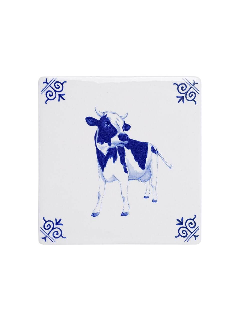 Flise med Holstein-Friesian ko – 13 × 13 cm | Heinen Delfts Blauw