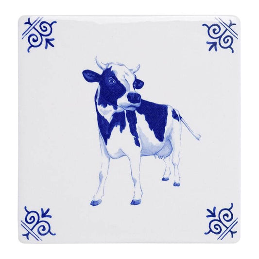 Flise med Holstein-Friesian ko – 13 × 13 cm | Heinen Delfts Blauw Souvenirs og dekorationer Heinen Delfts Blauw