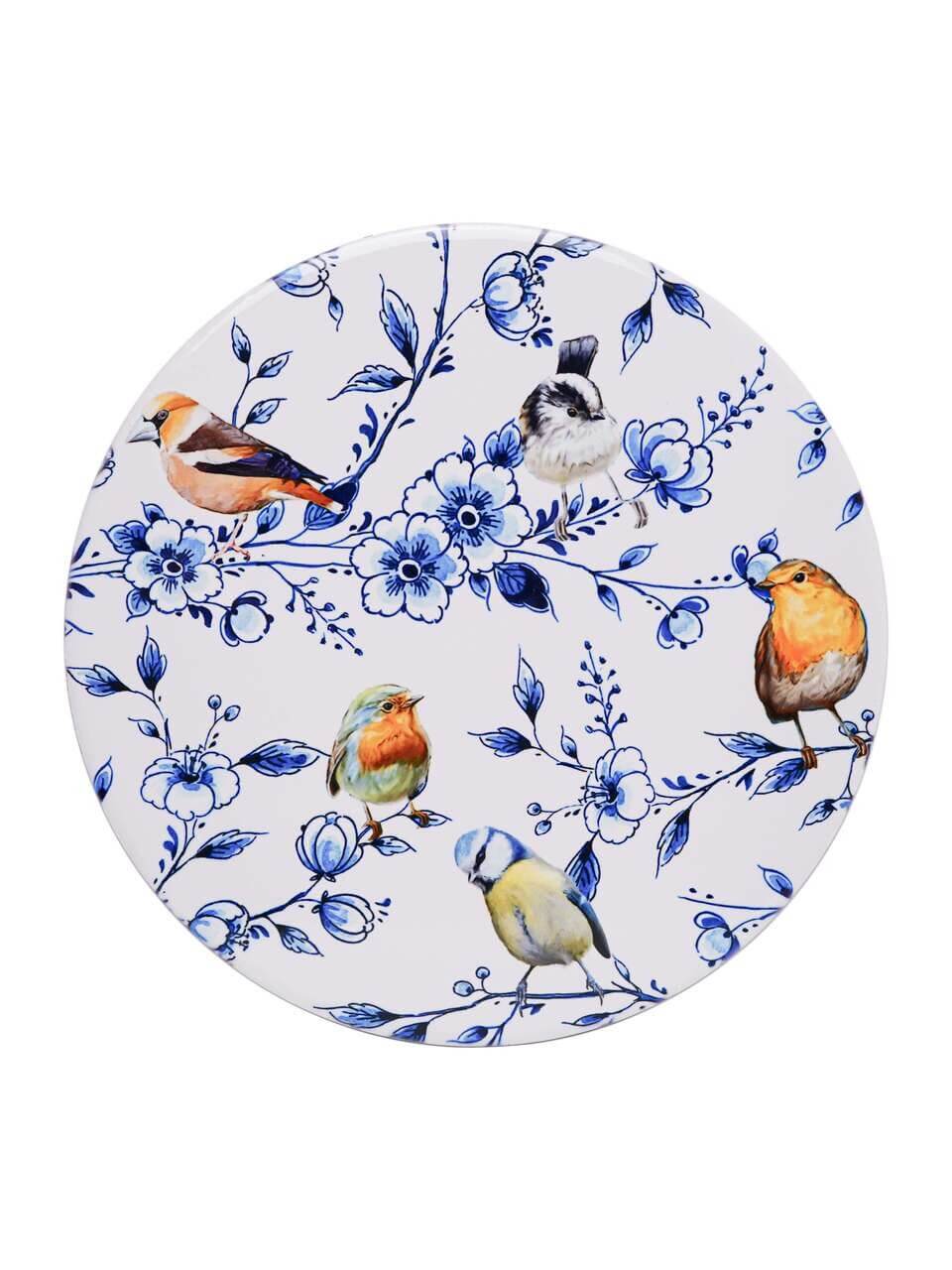 Bordskåner med skovfugle og blomster – Ø 18 cm | Heinen Delfts Blauw