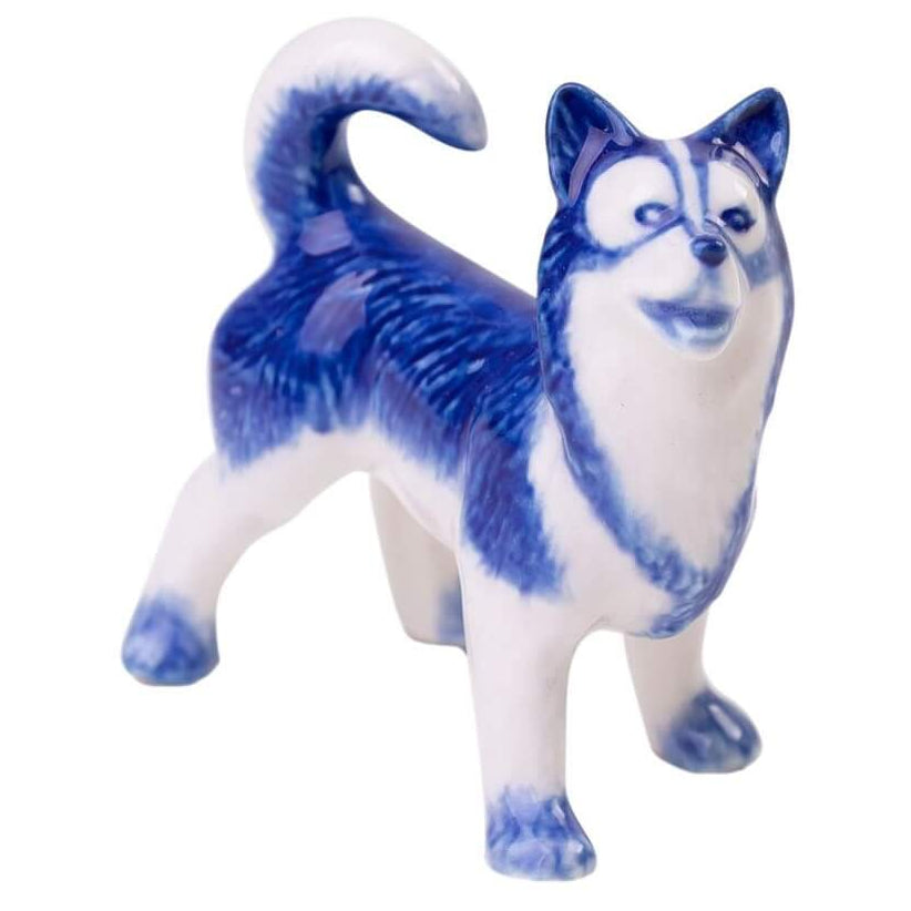 Miniature Husky – Håndmalet Delfts Blauw – 5,5 cm | Heinen Delfts Blauw