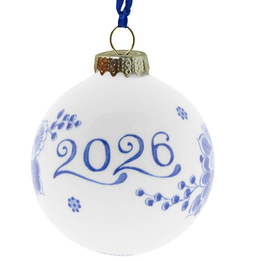 Juglekugle 2026 – Delfts Blå – Keramik – 7 cm | Heinen Delfts Blauw Julepynt Heinen Delfts Blauw