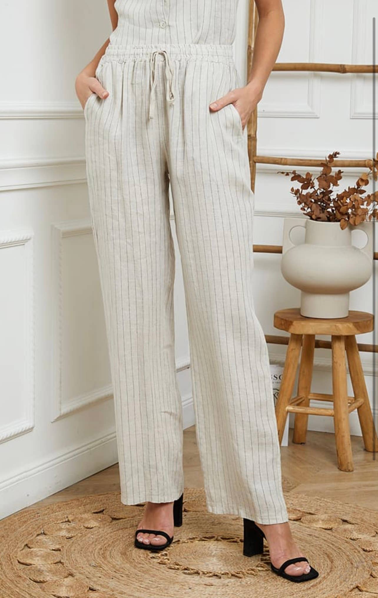 Bukser i 100% Hør Sort Stribet - One Size 38-42 | LÉA & LUC LÉA & LUC