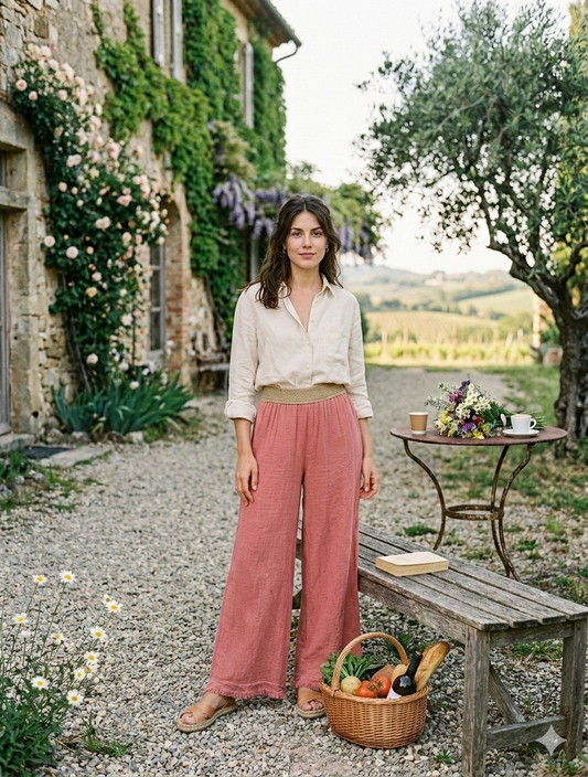 Bomuld & Hør Bukser - Flere Farver LINEN & COTTON HOUSE VANDMELON