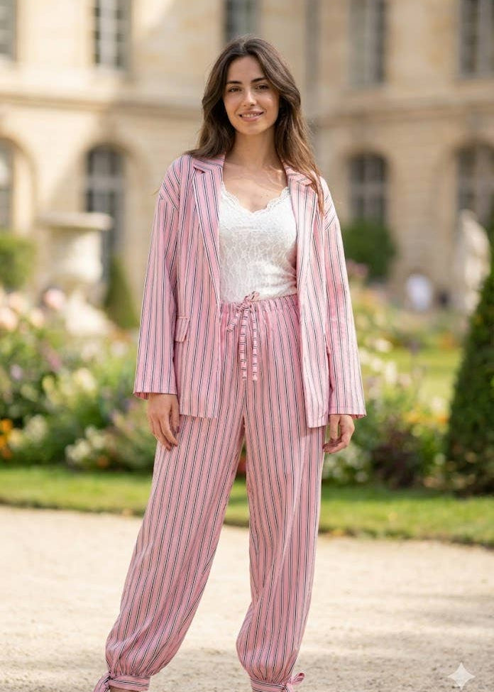Stribede Løstsiddende Bukser med Snørelukning Lyserød stribet - Victoria&Isaac VICTORIA&ISAAC