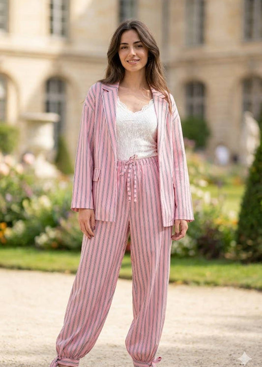 Stribede Løstsiddende Bukser med Snørelukning Lyserød stribet - Victoria&Isaac VICTORIA&ISAAC