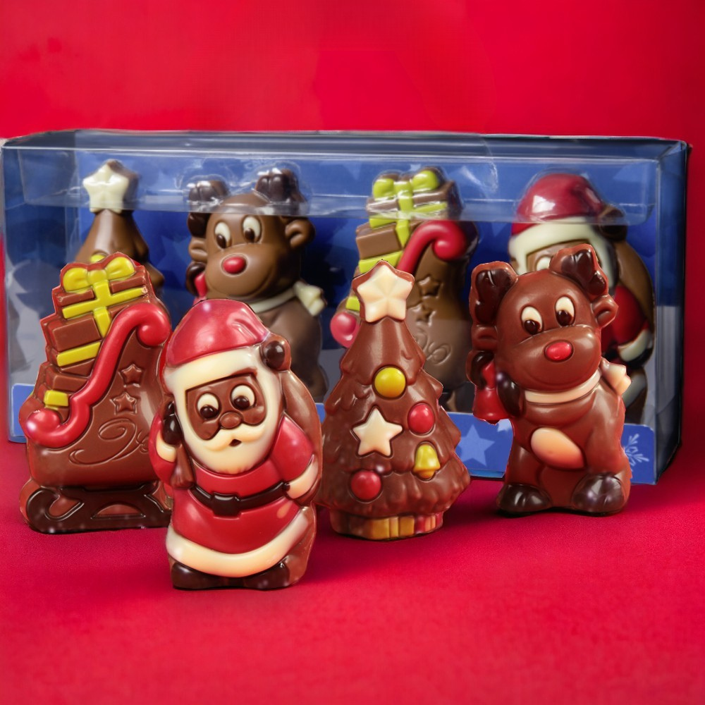Julefigurer i mælkechokolade – Gaveæske med 4 figurer – 120 g Chokolade ADG Diffusion