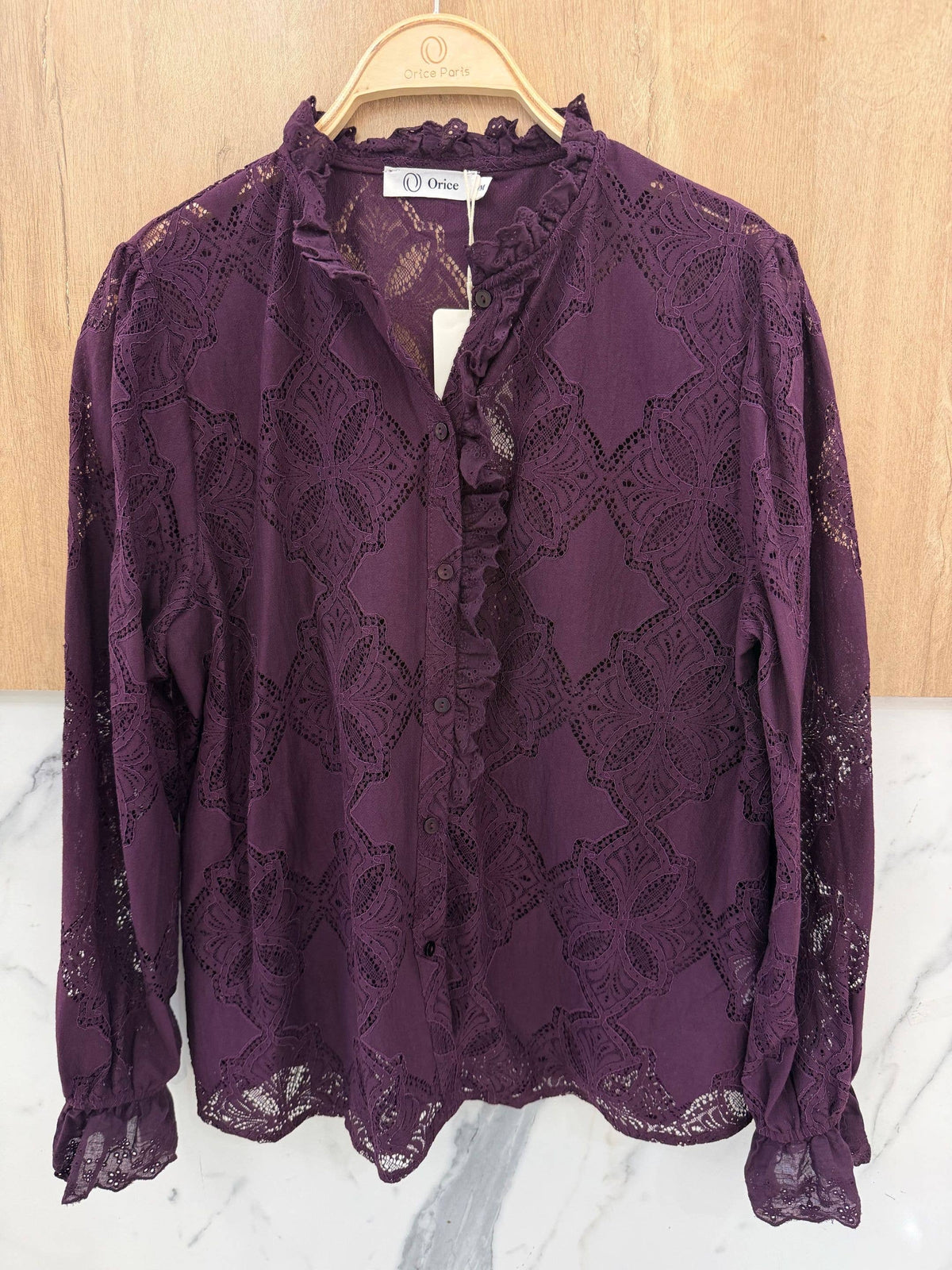 Bordeaux blondebluse med flæser Bordeaux | Orice Bluse Orice