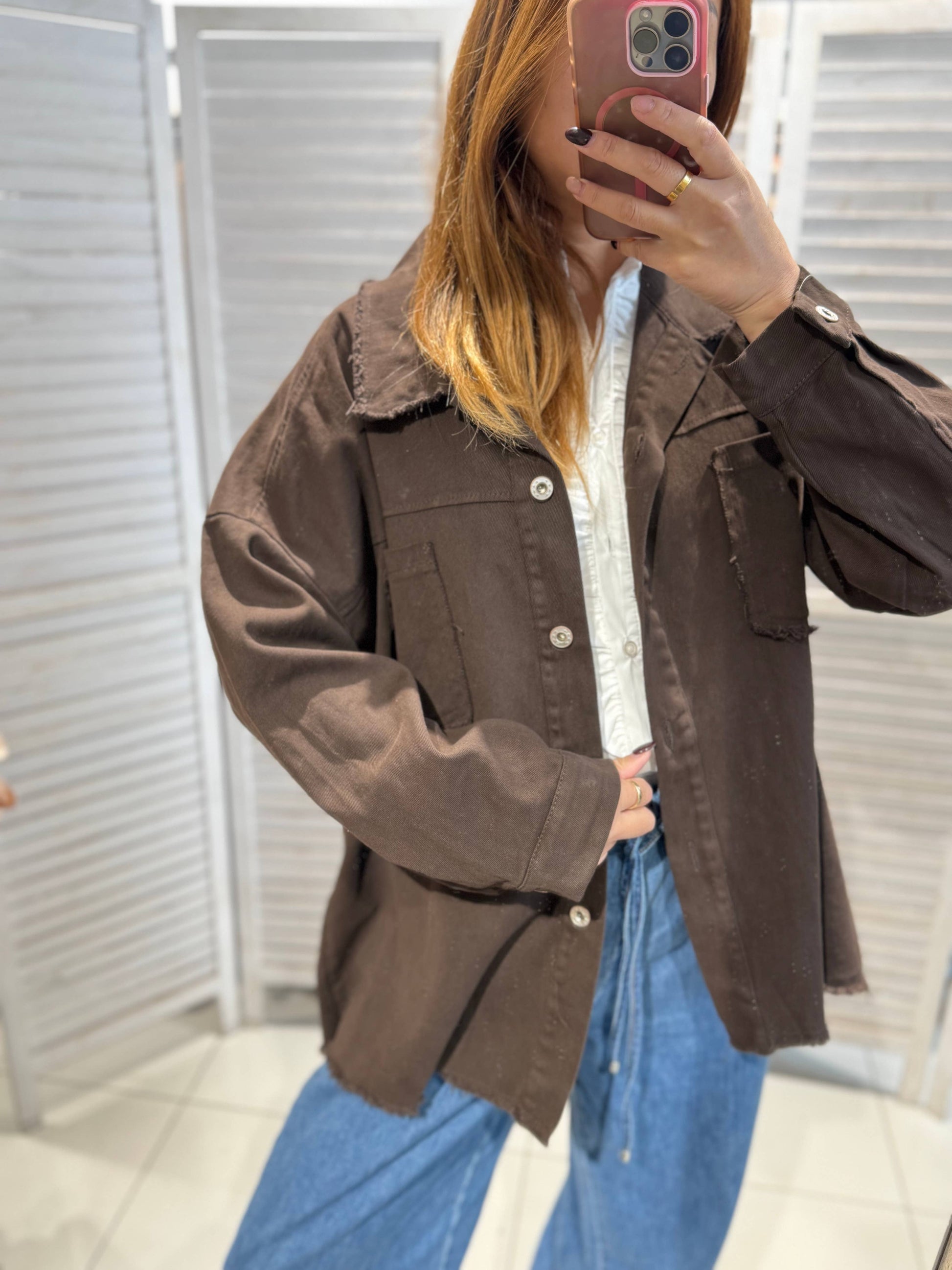 Oversize Jakke med Print Brun - Blødt Denim | VICTORIA&ISAAC VICTORIA&ISAAC