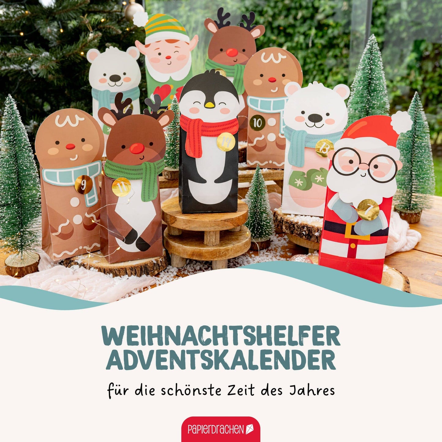 Gør-det-selv adventskalender – Julehjælpere – 24 poser med udstansede motiver | Papierdrachen Julepynt Papierdrachen